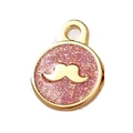 Goldene runde Haustiermarke mit rosa Glitzer und Schnurrbart-Muster-Anhänger - 22*29mm / Rosa