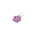 Pink glitter pet ID tag with silver paw print and heart detail for dog collars - 23*27mm / Rose Red