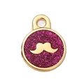 Golden pet ID tag with rose red glitter and mustache design, durable dog tag for collar - 22*29mm / Rose Red