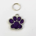 Sparkly purple glitter paw print pet ID tag with silver zinc alloy border and ring - 2.5cm / Glitter Dark Purple