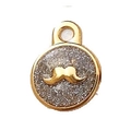 Golden round pet ID tag with silver glitter base and 3D mustache charm detail - 22*29mm / Silver