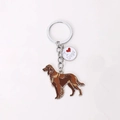 Irish Setter dog keychain with silver ring and I Heart Dogs engraved round charm - Brown Dog