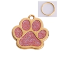 Zinc alloy dog paw pet ID tag with pink glitter inlay and golden metal frame - 30-30mm / Pink