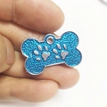 Blauer glitzernder Hundemarke in Knochenform mit Pfotenabdrücken aus Zinklegierung - Hellblau