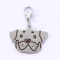 Dog head shaped stainless steel pet tag pendant with lobster clasp in silver finish - Pug