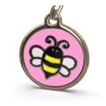 Rosa runder Haustiermarke mit Bienenmotiv und silbernem Metallring für Hunde und Katzen - Φ25mm / Rosa