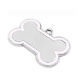 Silver bone-shaped dog ID tag with pink border and metal ring for pet collars - 4.5*3cm / White