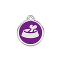 Custom stainless steel pet ID tag with purple enamel dog bowl and bone design - 25mm / Purple