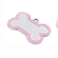Bone shaped pet ID tag in zinc alloy with pink border and hanging ring detail - 4.5*3cm / Pink