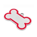 Silver bone-shaped dog ID tag with red trim and top hanging ring for pet collars - 4.5*3cm / Red