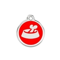Round stainless steel dog tag with red bone bowl icon and silver frame for collars - 25mm / Red