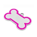 Silver bone-shaped dog ID tag with vibrant pink enamel edge and small metal ring - 4.5*3cm / Rose Red