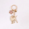 Golden keychain with Labrador retriever pendant, pink cherry blossom and small gold heart - Turned Head Golden Golden Retriever With Pink Flower