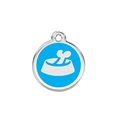 Silver round pet ID tag with light blue enamel finish and white bone bowl design - 25mm / Blue