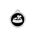 Round metal pet tag with bone and bowl graphic on black inlay for dog collars - 25mm / Black
