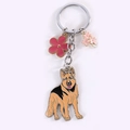 Schlüsselanhänger Schäferhund mit Emaille, rosa Blumen und silbernem Verschluss - Deutscher Schäferhund Mit Roter Blume