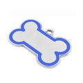 Dog bone shaped zinc alloy pet ID tag with blue trim and hole for collar attachment - 60-35mm / Blue