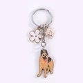 Kreativer Legierungs Schlüsselanhänger mit Schäferhund Anhänger und Blumen für Taschen - Wolfshund Mit Weißer Blume
