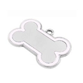 Zinc alloy bone-shaped dog tag with light pink enamel trim and silver polished finish - 60-35mm / White
