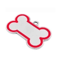 Dog bone shaped pet ID tag in silver zinc alloy with red enamel border and hanging loop - 60-35mm / Red