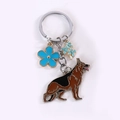 Kreativer Schlüsselanhänger aus Metall mit Schäferhund-Anhänger und blauen Blumen - Rechter Deutscher Schäferhund Mit Blauer Blume