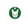 Green glitter French Bulldog pet ID tag with metal frame for dog collar accessory - 40mm / Green