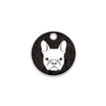 Glittering black circular dog tag with French Bulldog illustration and silver trim - 40mm / Black