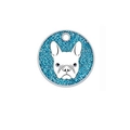 Blue glitter round pet ID tag featuring a French Bulldog illustration for dog collars - 40mm / Light Blue