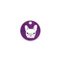 Purple glitter round pet ID tag with French Bulldog illustration and top hole detail - 40mm / Purple