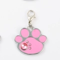 Pink paw-shaped pet ID tag with sparkling rhinestones and silver lobster clasp - 30*28mm / Pink