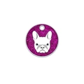 Pink glitter French Bulldog ID tag for dog collar with metal edge and round shape - 40mm / Rose Red