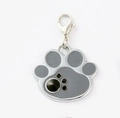 Grey pet paw charm with black rhinestones and lobster clasp for dog collar - 30*28mm / Gray
