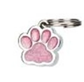 Detail of pink glitter cat paw pet tag with zinc alloy silver frame and split ring - Light Pink