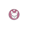 Pink glitter round pet ID tag with French Bulldog illustration for dog collars - 40mm / Pink
