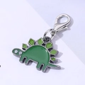 Cute dark green stegosaurus dinosaur charm with lobster clasp in polished metal finish - Green Stegosaurus (6)