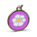Custom silver pet tag with white daisy flower on purple background and metal ring - Φ25mm / Purple