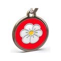 Custom round metal pet ID tag with red enamel background and white chamomile flower design - Φ25mm / Red