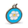 Custom engraved chamomile flower cat tag with blue enamel and silver metal finish - Φ25mm / Blue