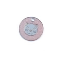 Pink glitter pet tag with silver embossed cat head design and pre-drilled hanging hole - Light Pink