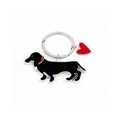 Creative dachshund keychain in black enamel with red heart pendant and silver ring - Black + Red Heart