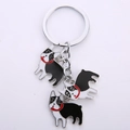 Tre ciondoli per cani Boston Terrier su un portachiavi in metallo argento smaltato - Vecchio Bulldog / 10cm