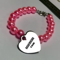 Pink beaded pet collar necklace with customizable silver heart identity tag and metal clasp - L / 33.5cm / Pink Customized (Engraving Customization)