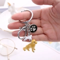 Porte-clés chien en alliage de zinc avec chiot doré, os et médaillon empreinte patte - Golden Retriever
