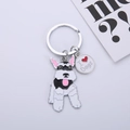 Détail du porte-clés Schnauzer avec étiquette I Heart Dogs et finition en émail - 45mm / Noir et Blanc