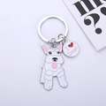 Détail du porte-clés chien Schnauzer avec plaque I Love Dogs et anneau en métal poli - 45mm / Tout Blanc