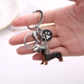 Porte-clés teckel en émail créatif avec pendentif patte et fermoir mousqueton argent - Teckel
