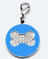 Medaglietta blu in smalto per animali con osso di strass e chiusura a moschettone per cani e gatti - Stile Osso Blu