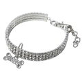 Three-row silver rhinestone pet necklace with a sparkling bone pendant for small dogs - S / White