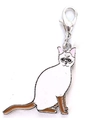 Siamese cat charm keychain with white and brown enamel finish and lobster clasp - White Brown Tail