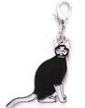 Elegant black enamel Siamese cat keychain with lobster clasp and sparkling rhinestone eyes - Long Tail Black Cat